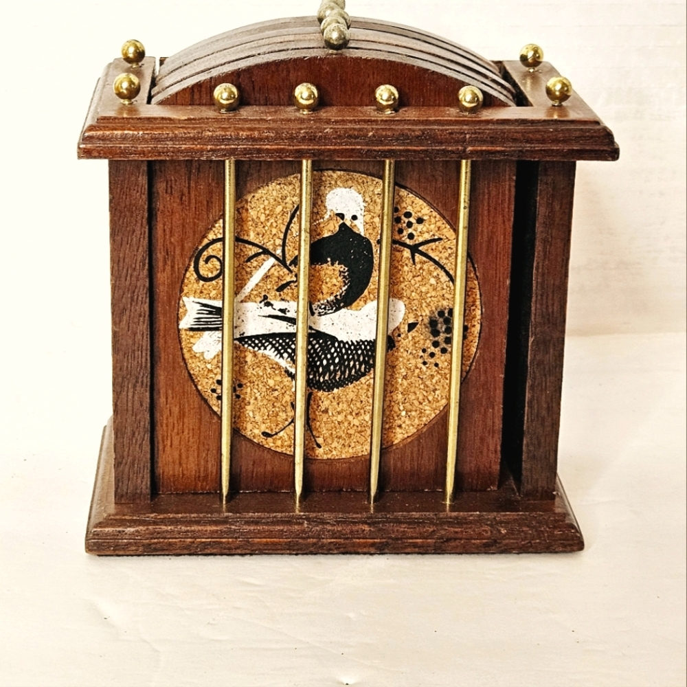 Vintage 1960s Hi Mark Rustic Wood CORK Bird Cage Design Made in Taiwan